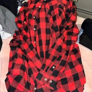 Amazon Red and Black Plaid Button Down Shirt